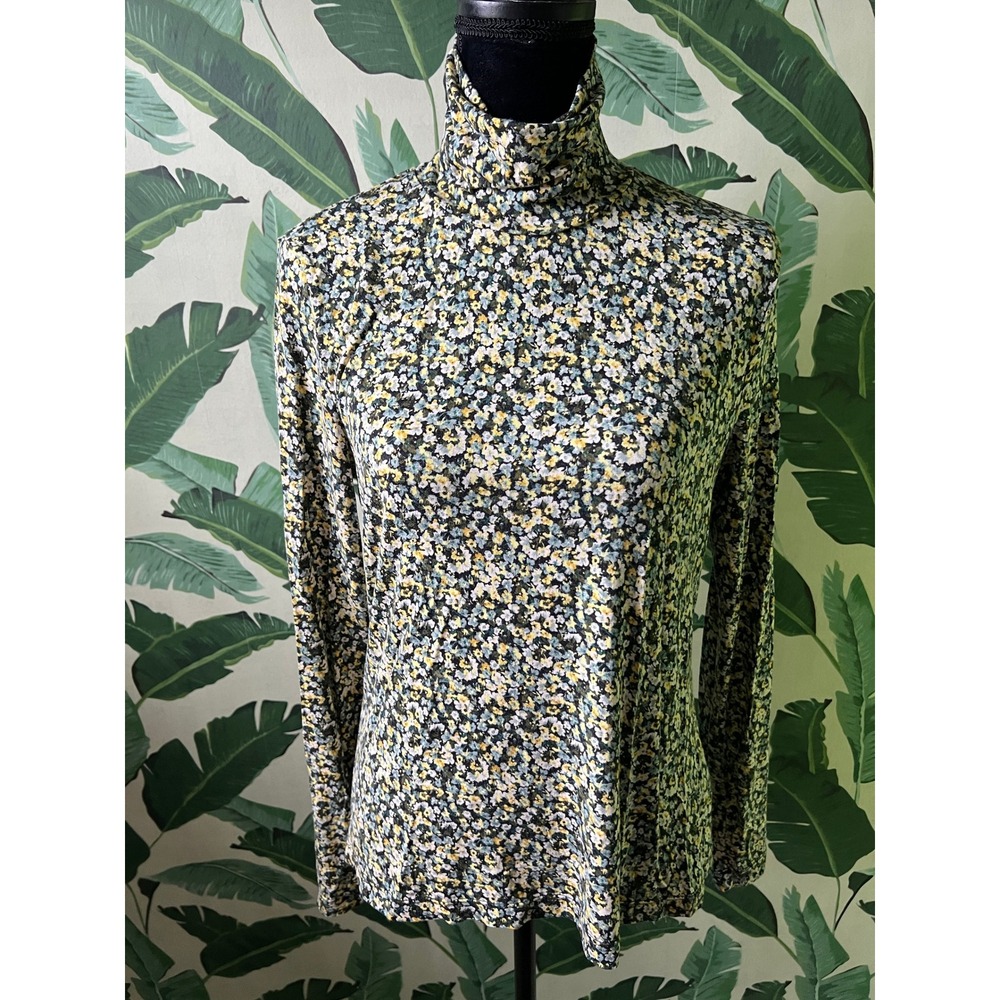 H&M Floral Turtleneck Top Women Large Multi Color